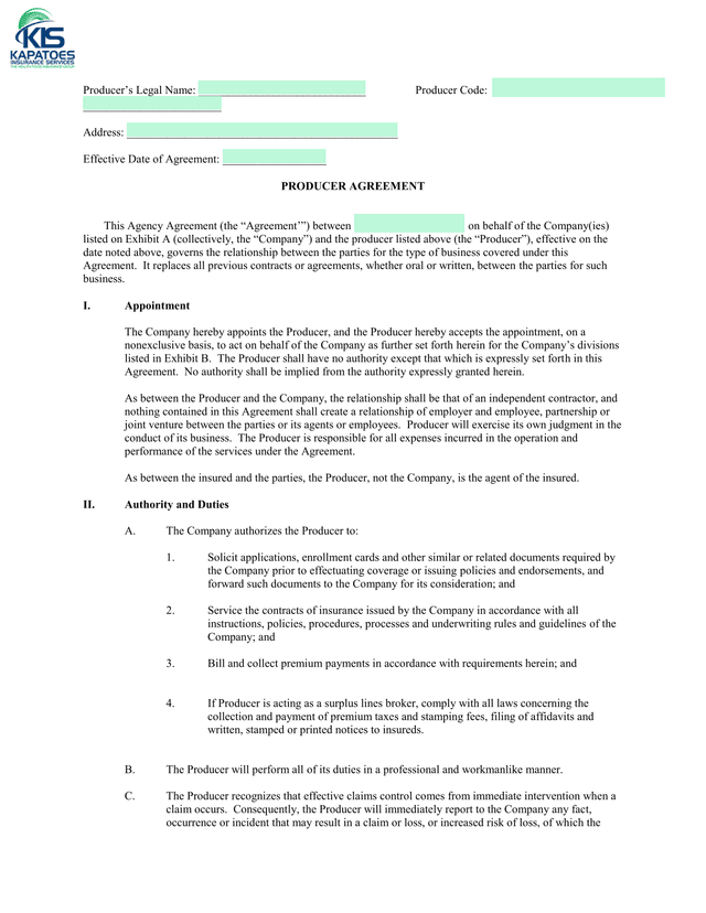 PRODUCER AGREEMENT screenshot