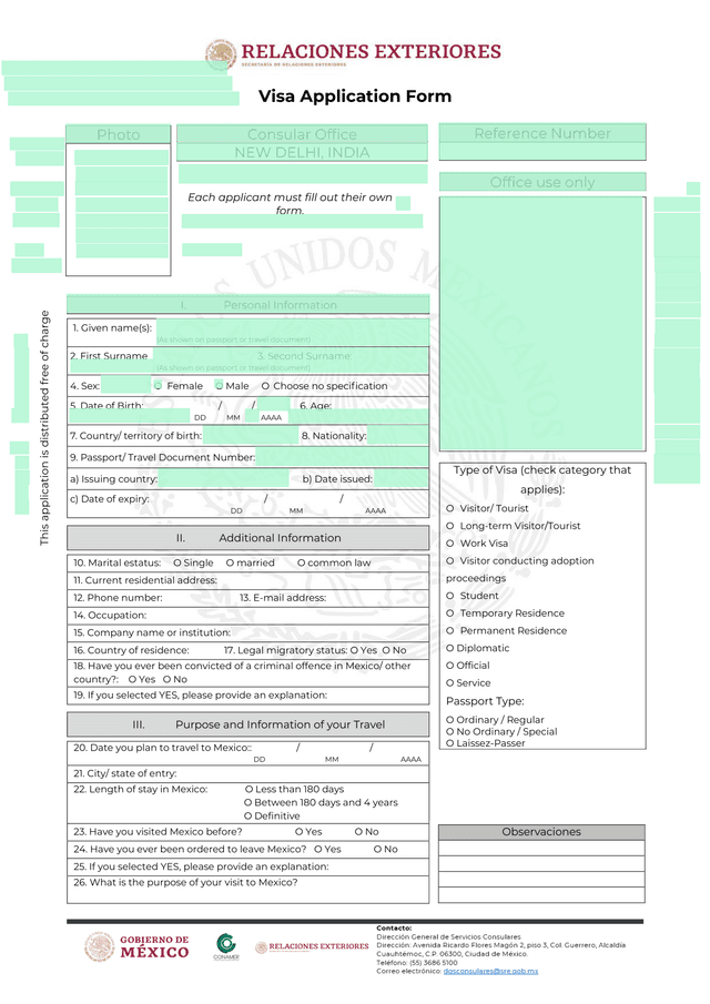 Visa Application Form screenshot