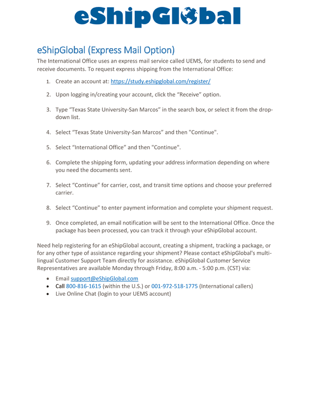 EShipGlobal (Express Mail Option) screenshot