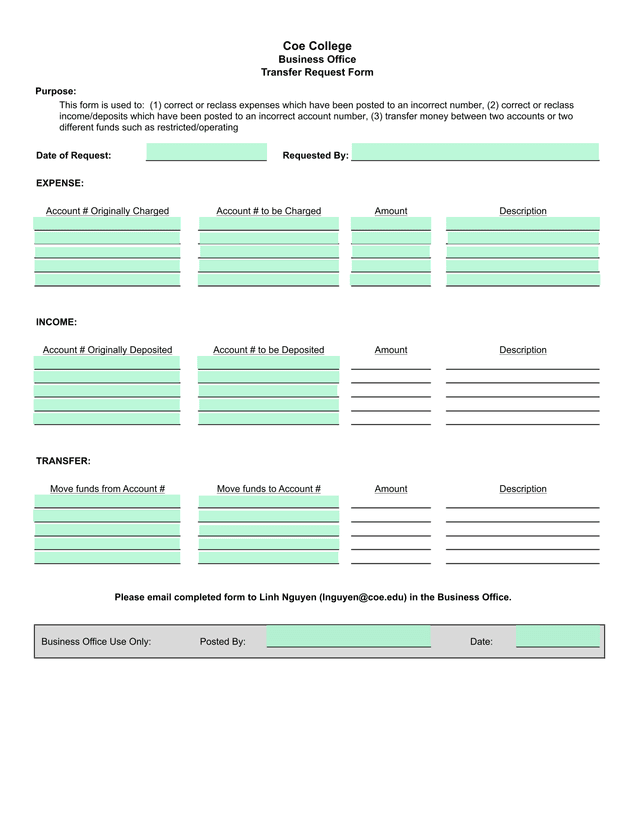 Transfer Request Form screenshot