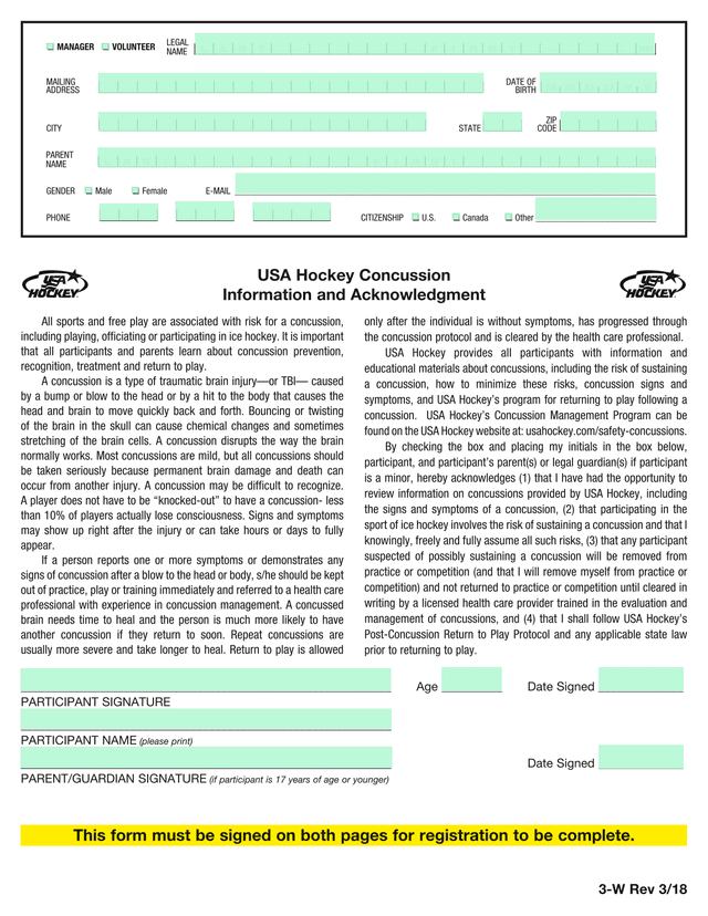 USA Hockey Concussion Information And Acknowledgment screenshot