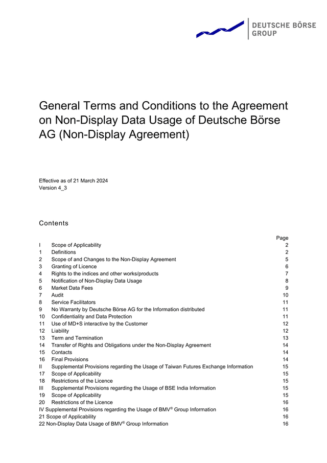 General Terms And Conditions To The Agreement On Non Display Data Usage Of Deutsche Brse AG (Non Dis screenshot