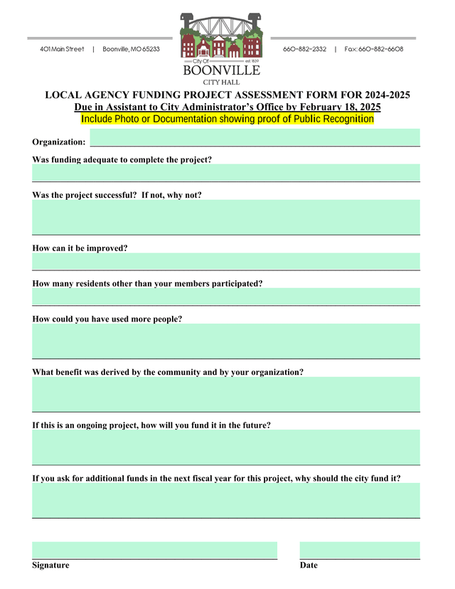 LOCAL AGENCY FUNDING PROJECT ASSESSMENT FORM FOR 2024 2025 screenshot