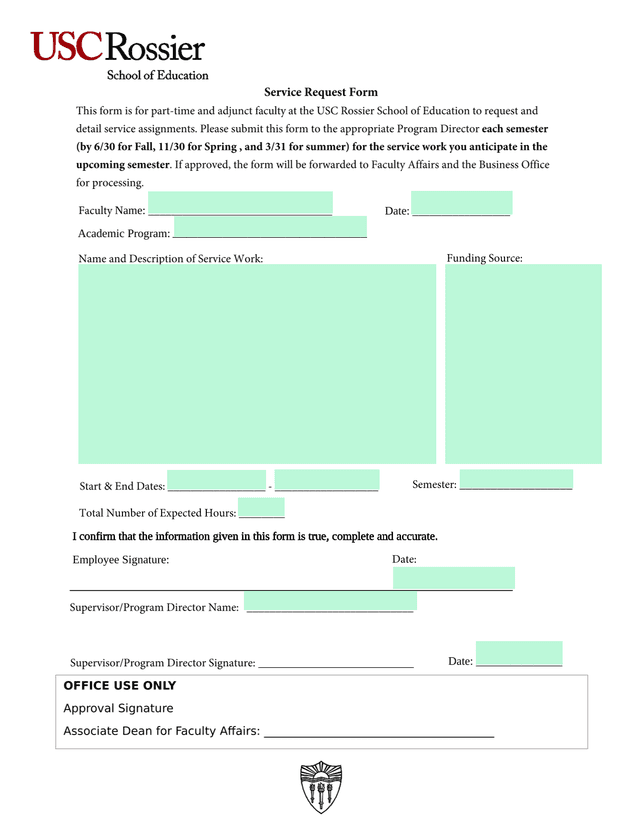 Service Request Form screenshot