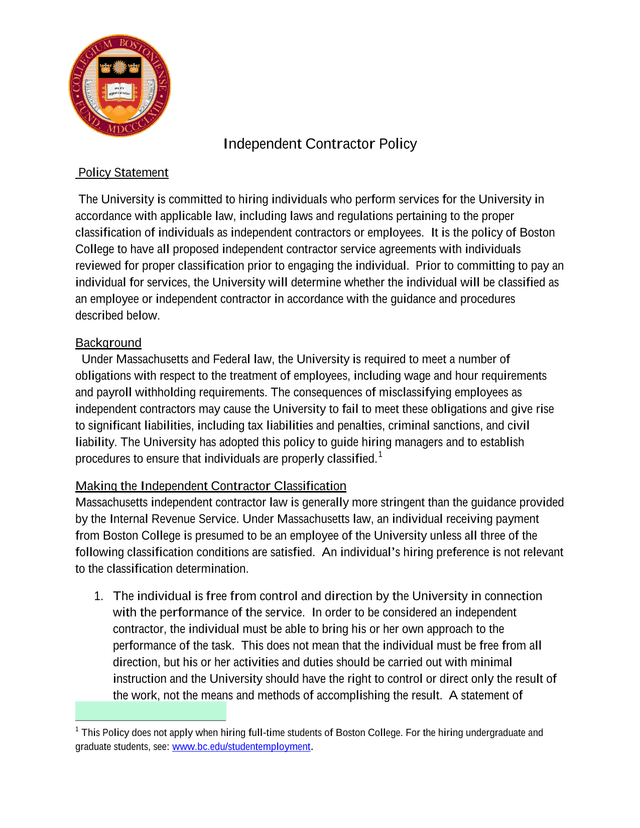 Independent Contractor Policy screenshot