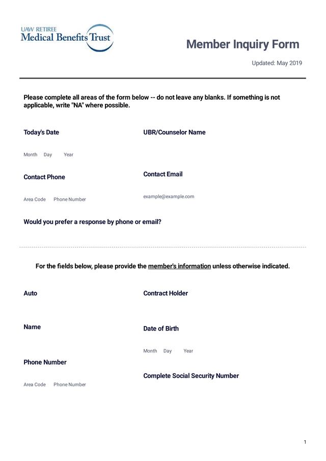 Member Inquiry Form screenshot