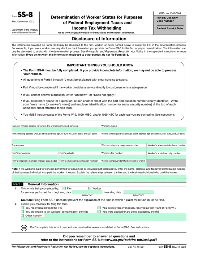Form SS 8 screenshot