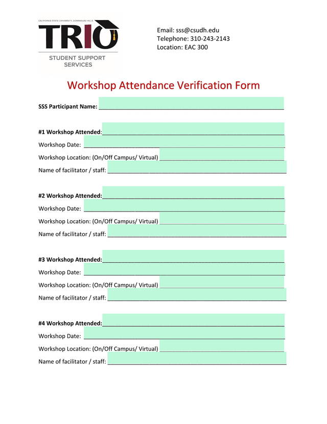 Workshop Attendance Verification Form screenshot