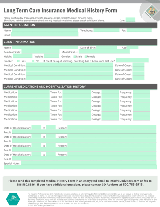 Long Term Care Insurance Medical History Form screenshot