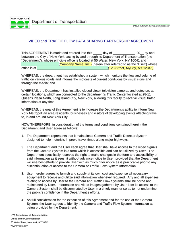 VIDEO And TRAFFIC FLOW DATA SHARING PARTNERSHIP AGREEMENT screenshot