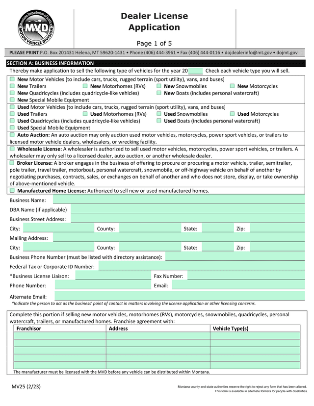Dealer License Application screenshot