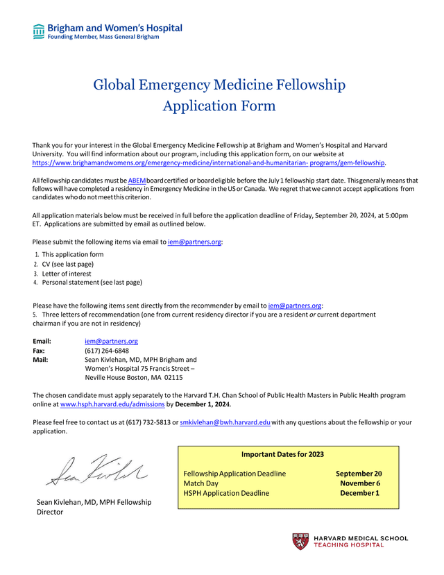 Global Emergency Medicine Fellowship Application Form screenshot