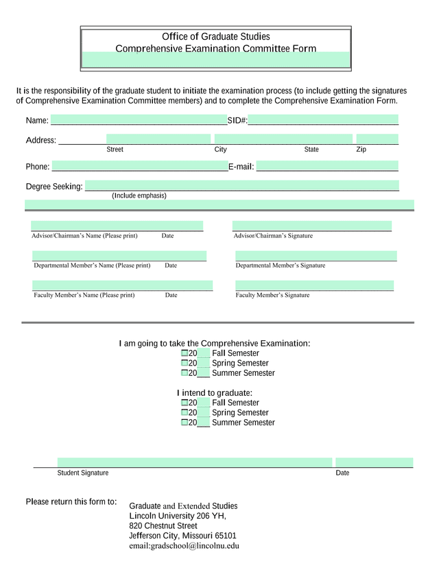 Comprehensive Examination Committee Form screenshot