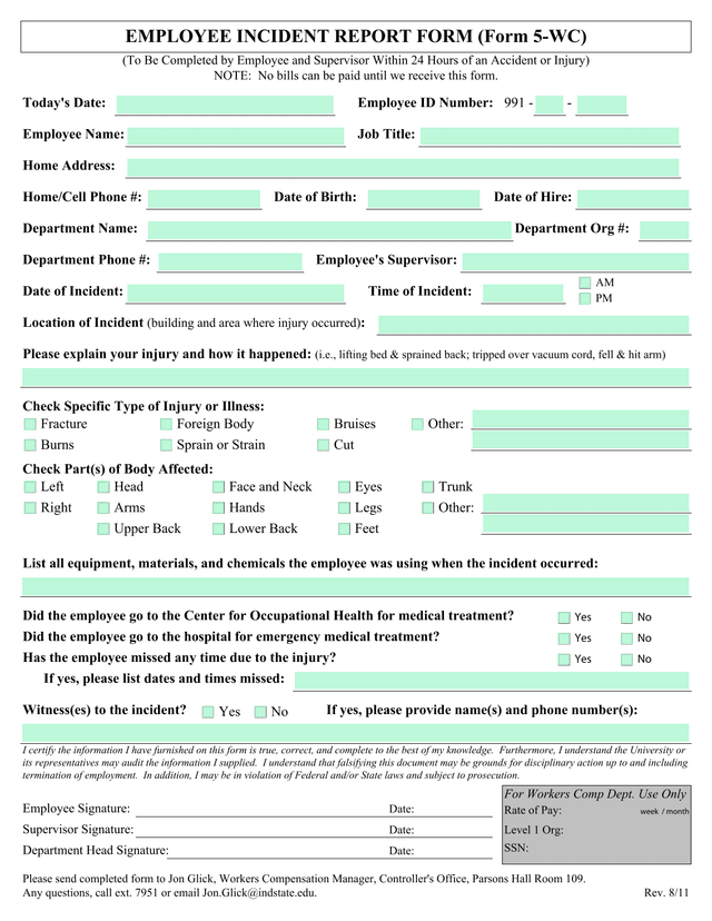 Employee Incident Report Form (Form 5 WC) screenshot
