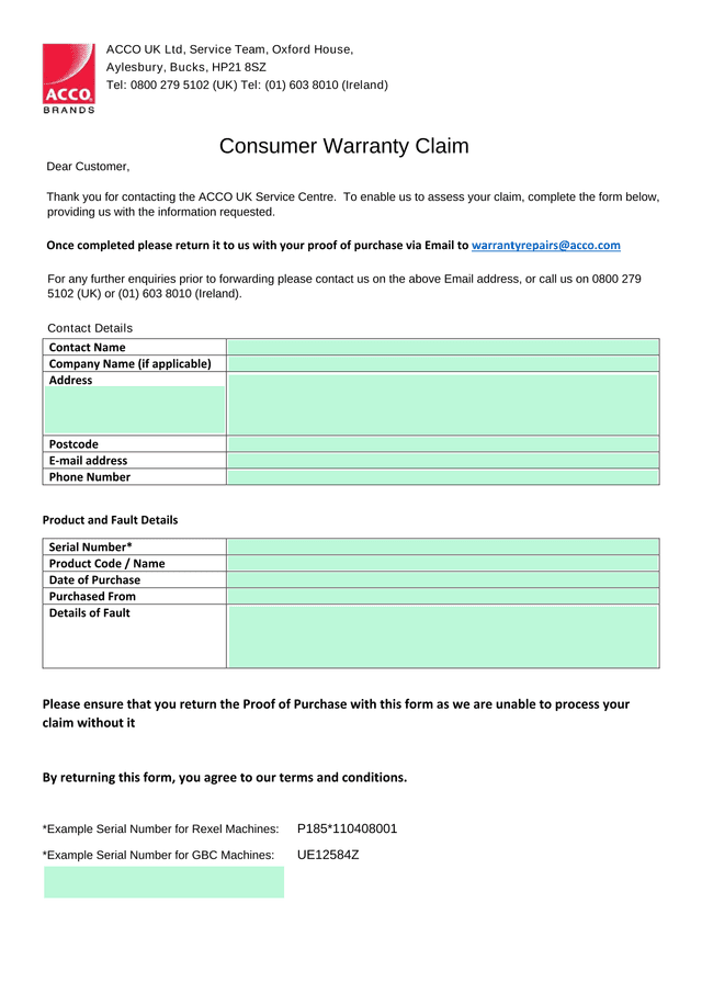 Consumer Warranty Claim screenshot
