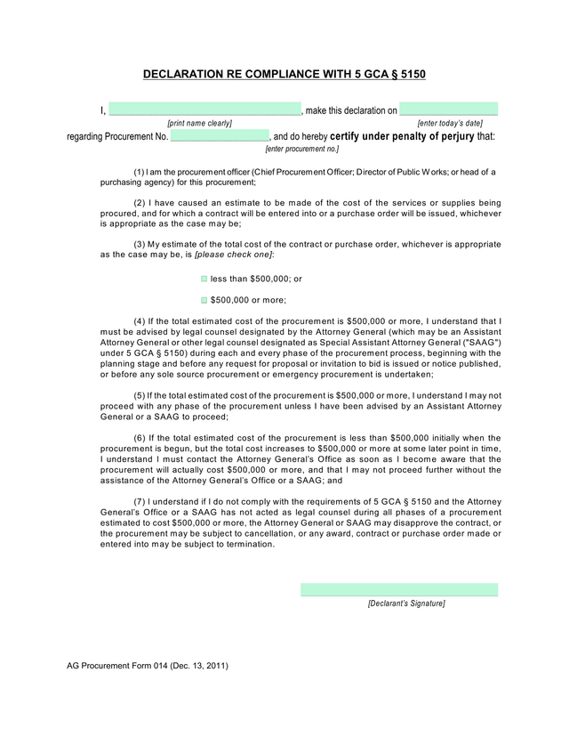Declaration Re Compliance With 5 GCA  5150 screenshot