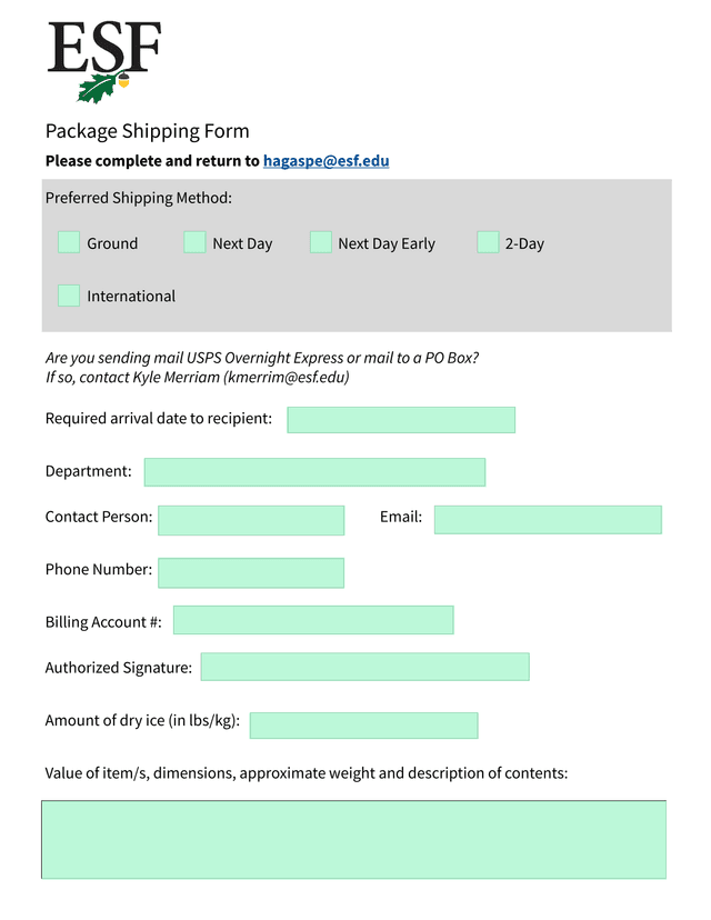 Package Shipping Form screenshot