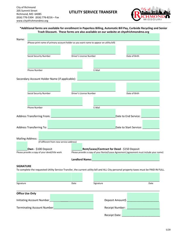 Utility Service Transfer screenshot
