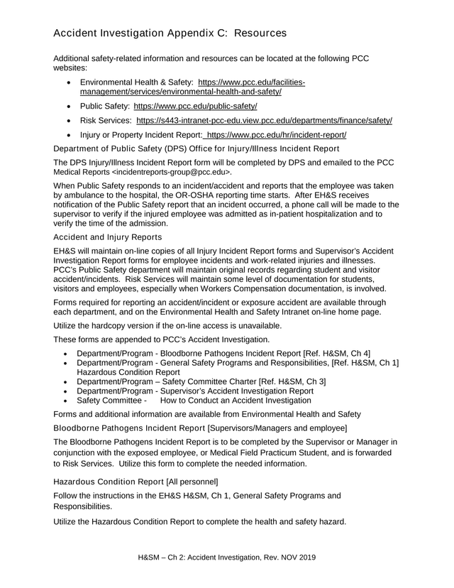 Accident Investigation Appendix C Resources screenshot