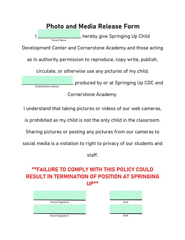 Photo And Media Release Form screenshot