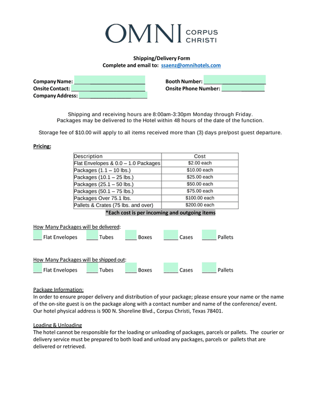 ShippingDelivery Form screenshot