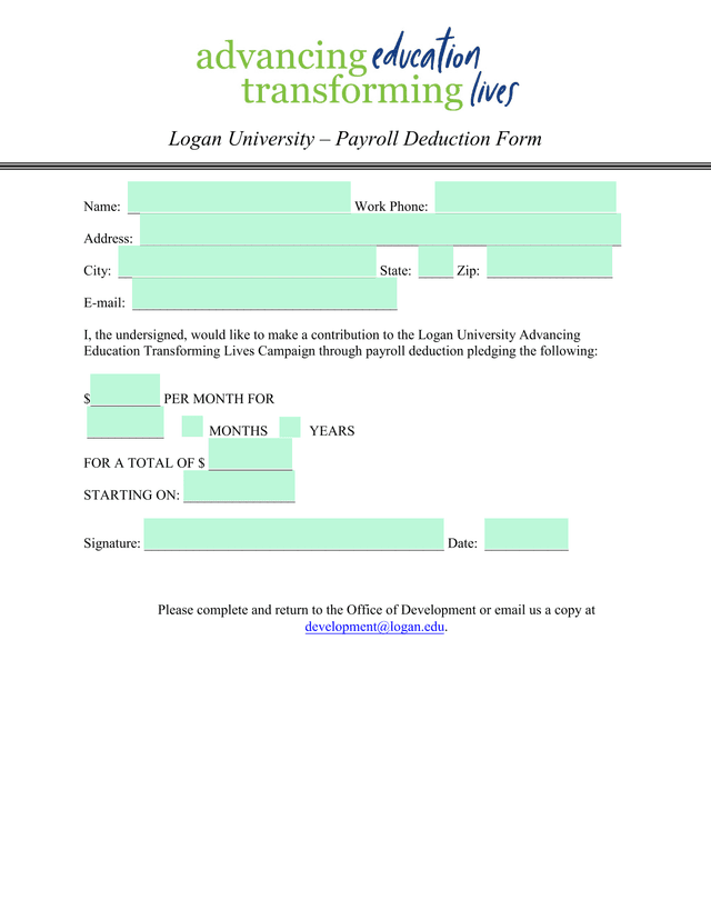 Logan University  Payroll Deduction Form screenshot