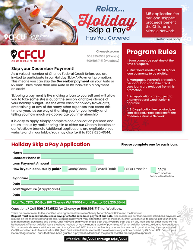 Holiday Skip A Payment Promotion screenshot