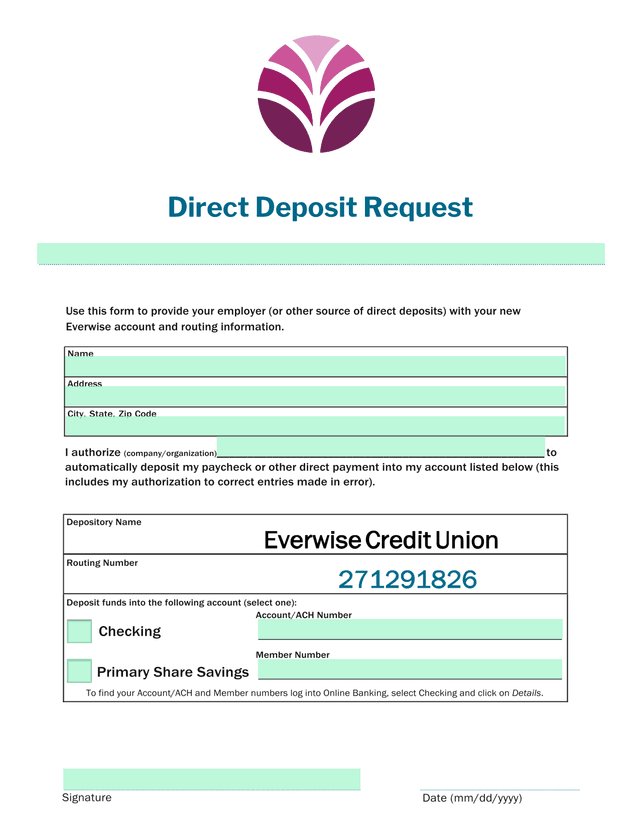 Direct Deposit Request screenshot