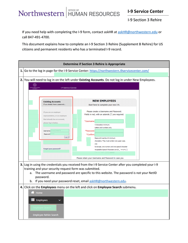 I 9 Section 3 Rehire screenshot
