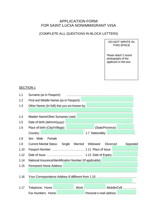 APPLICATION FORM FOR SAINT LUCIA NONIMMIGRANT VISA screenshot