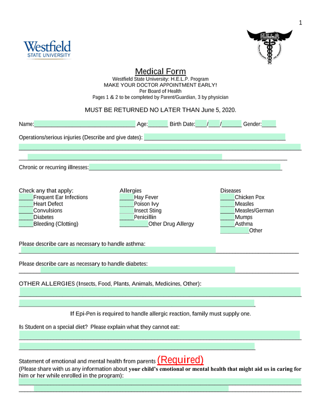 Medical Form screenshot