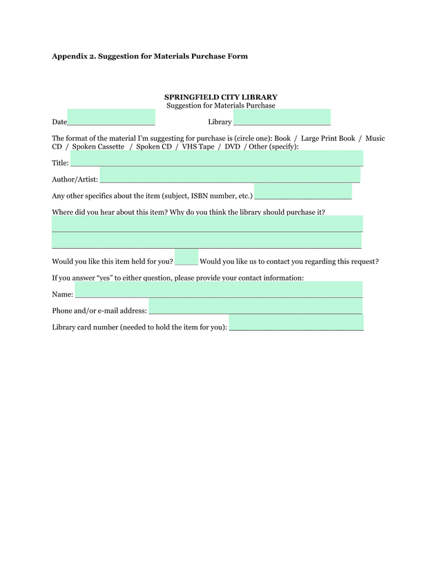 Suggestion For Materials Purchase Form screenshot