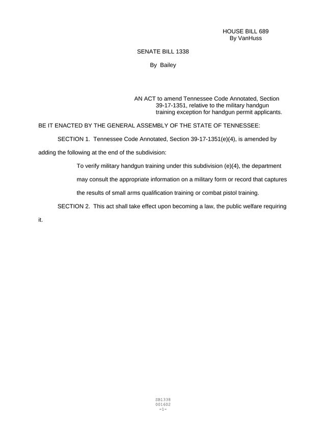 SB1338   Handgun Permit Military Training Exception screenshot