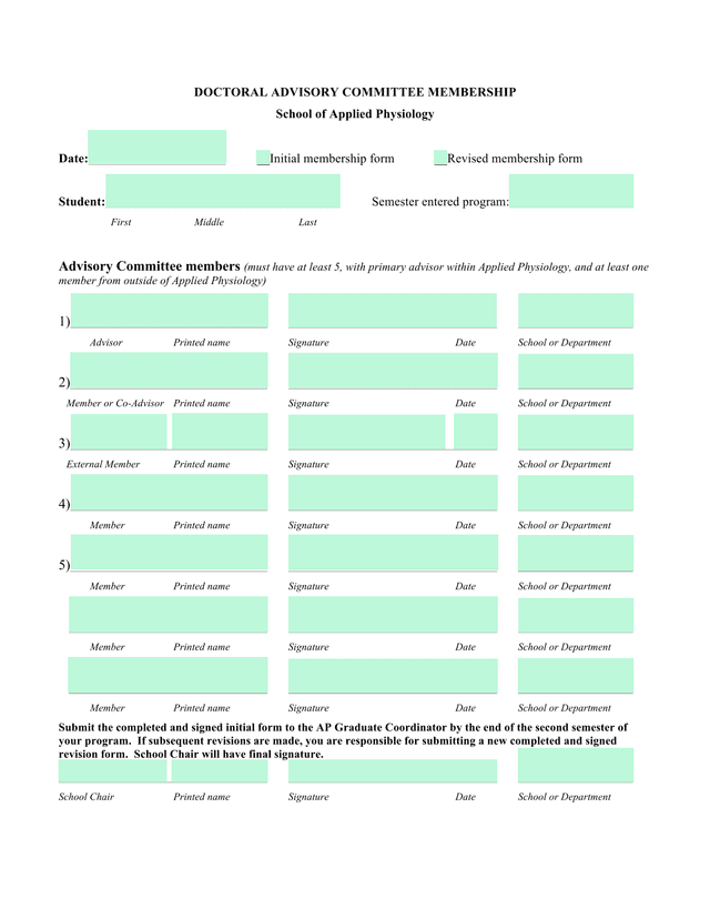 Doctoral Advisory Committee Membership screenshot