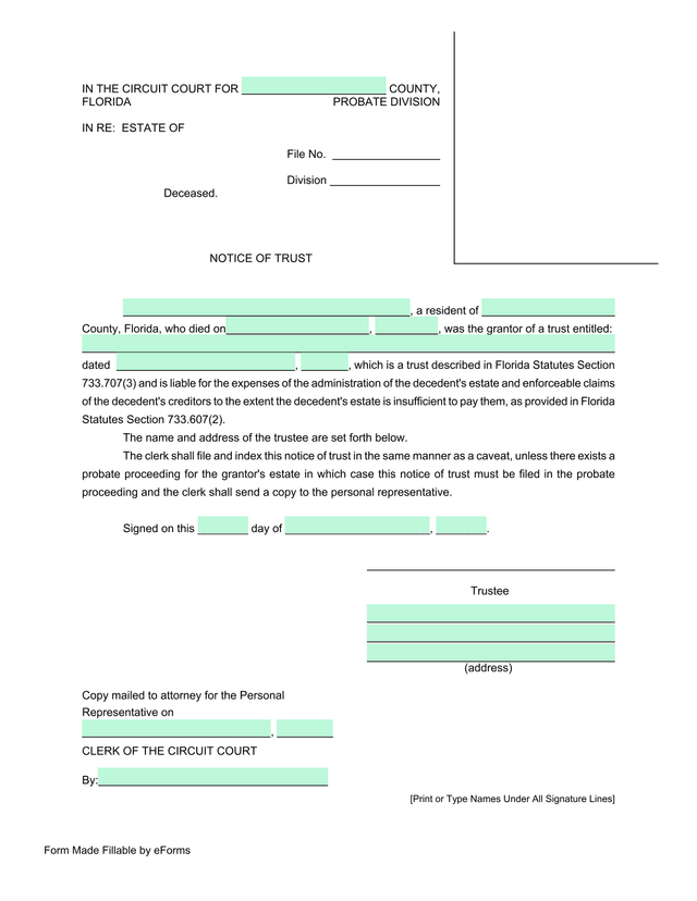 Notice Of Trust screenshot