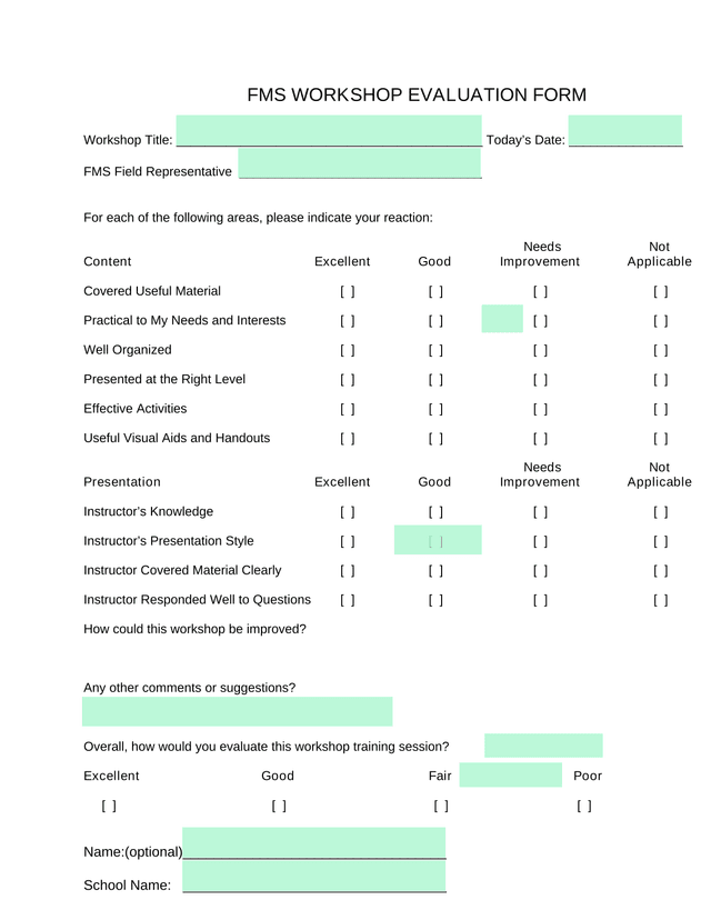 FMS Workshop Evaluation Form screenshot