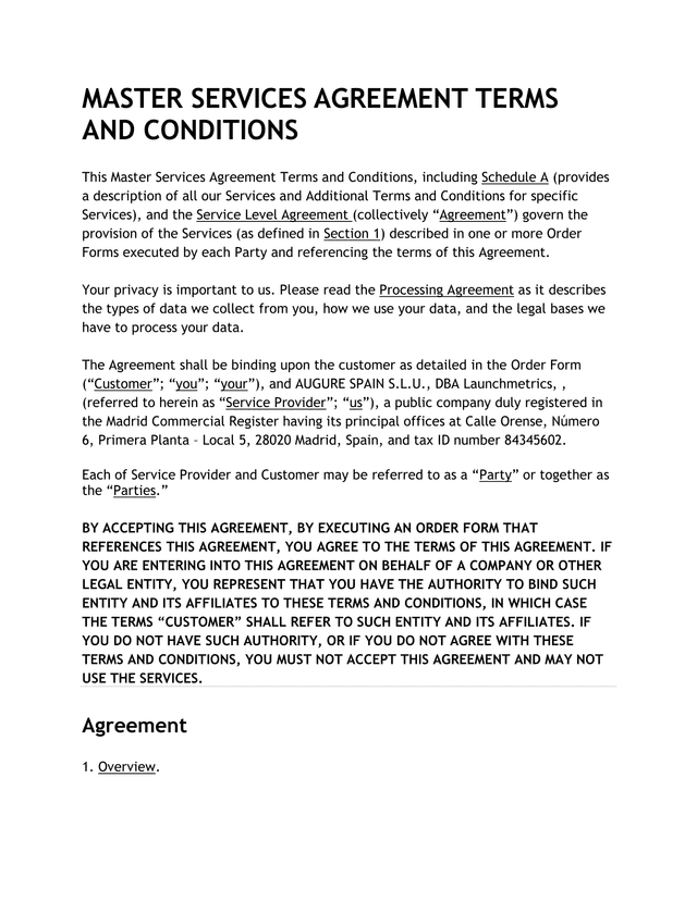 Master Services Agreement Terms And Conditions screenshot