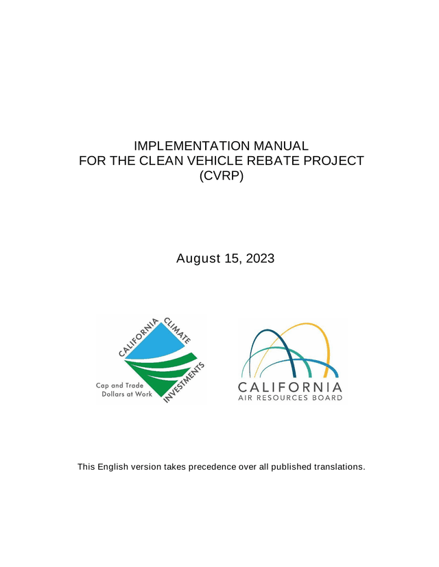 Implementation Manual For The Clean Vehicle Rebate Project (CVRP) screenshot