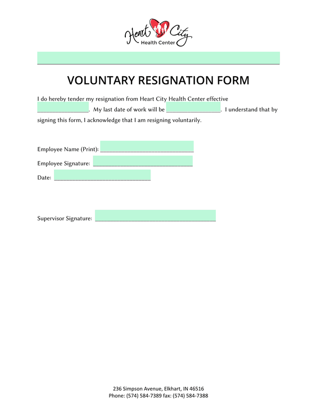 Voluntary Resignation Form screenshot