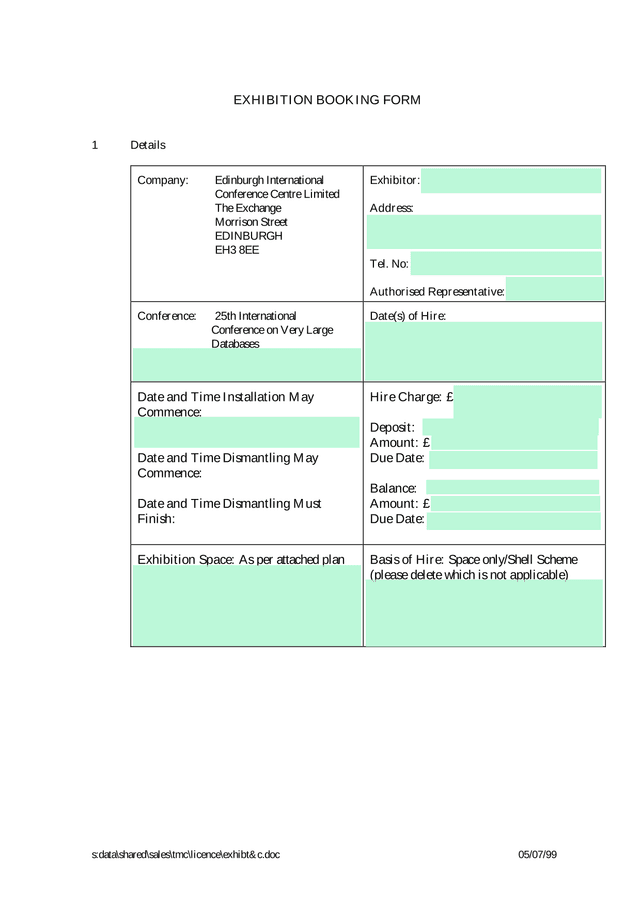 Exhibition Booking Form screenshot
