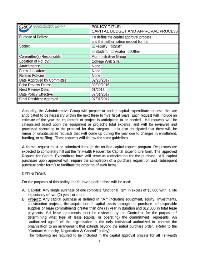 CAPITAL BUDGET AND APPROVAL PROCESS screenshot