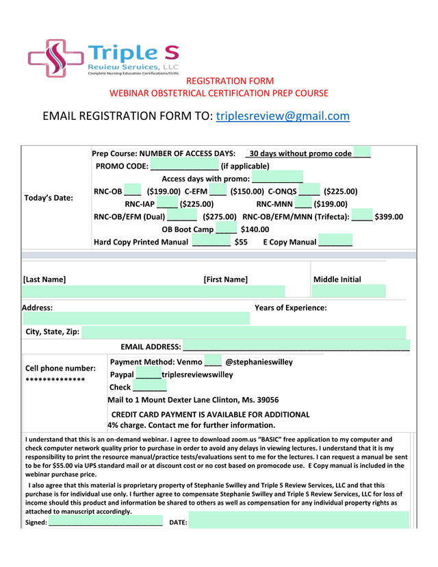 REGISTRATION FORM   WEBINAR OBSTETRICAL CERTIFICATION PREP COURSE screenshot
