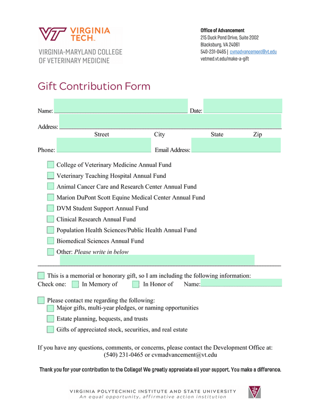 Gift Contribution Form screenshot