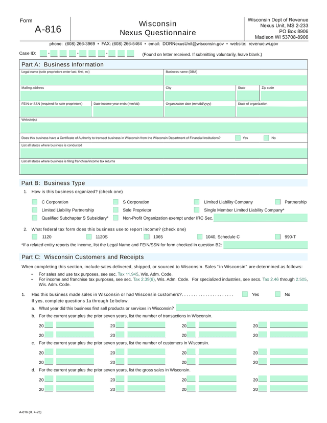 Business Information Form screenshot