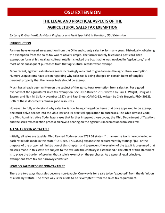 The Legal And Practical Aspects Of The Agricultural Sales Tax Exemption screenshot
