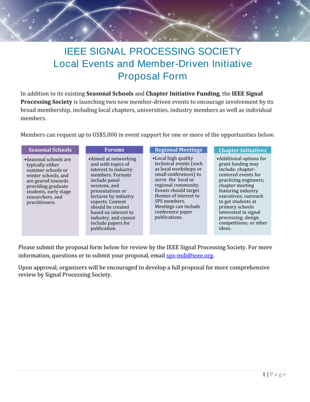 IEEE Signal Processing Society Local Events And Member Driven Initiative Proposal Form screenshot