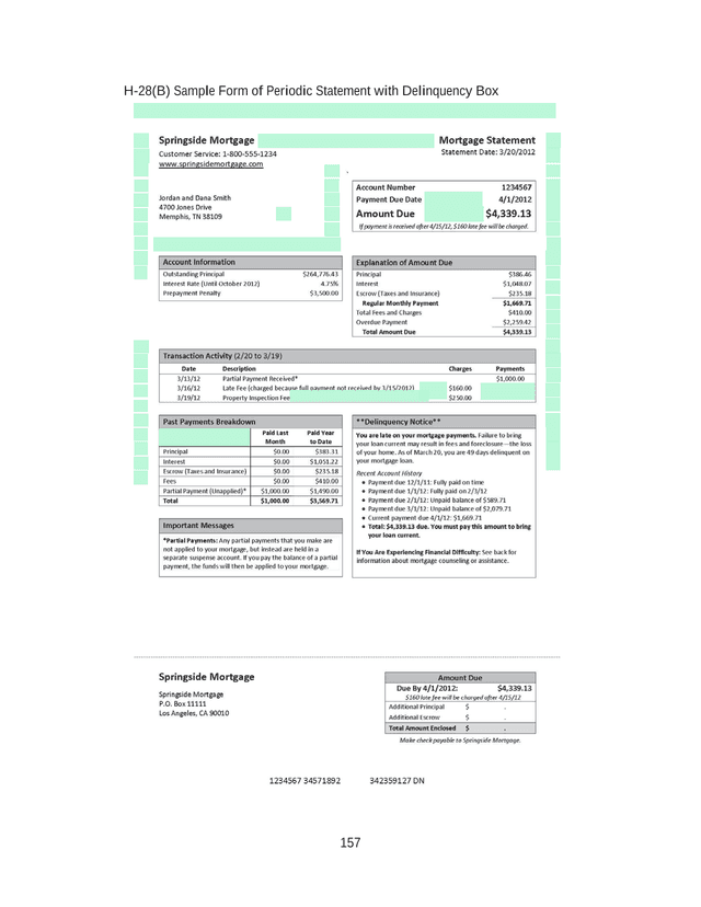 H 28(B) Sample Form Of Periodic Statement With Delinquency Box screenshot