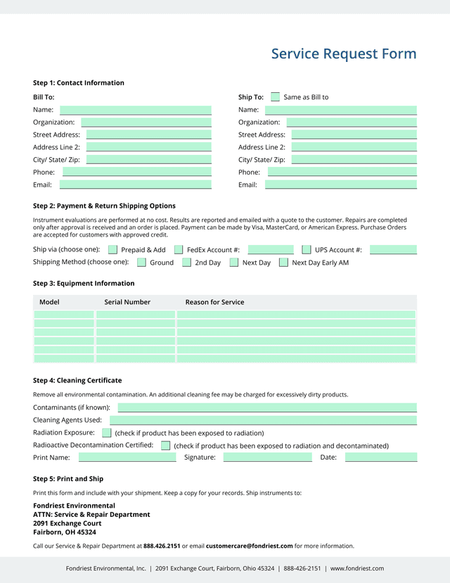 Service Request Form screenshot