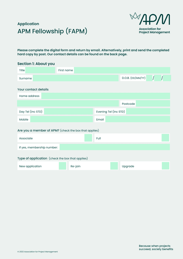 Application Form Fellowship Form (FAPM) screenshot