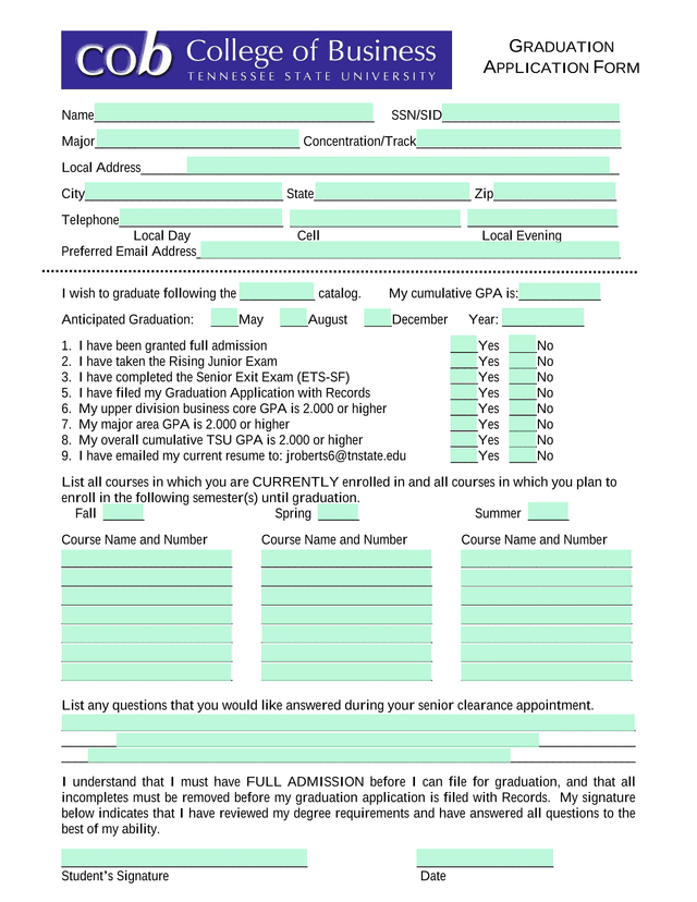 Graduation Application Form screenshot